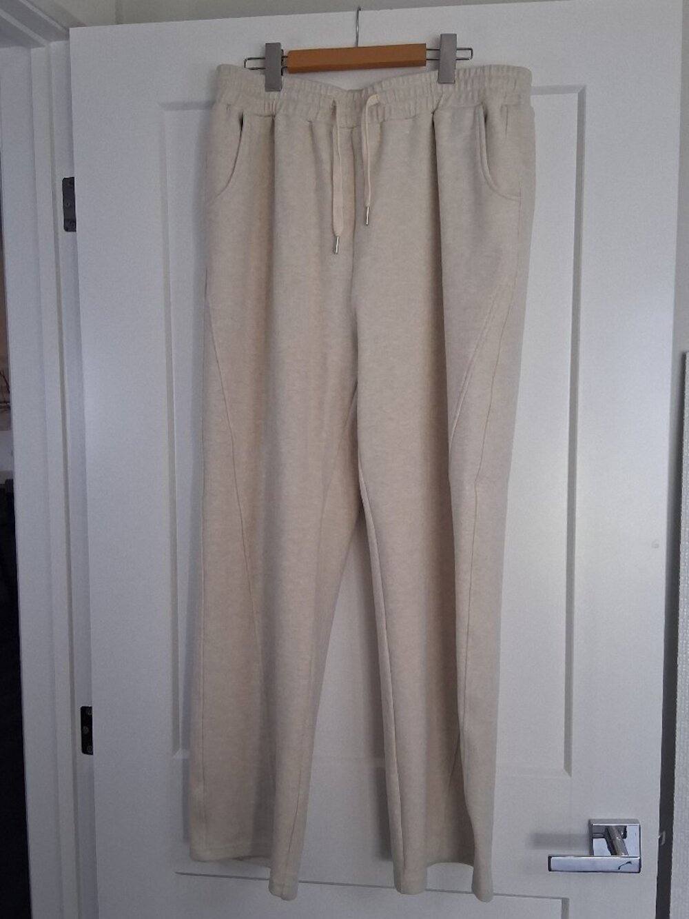 Alison Sheri Pants Women XL Oatmeal Soft Knit Pull On Straight Leg Drawstring